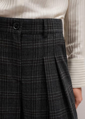 Gray Wool Wide-Leg Double Pleat Trouser