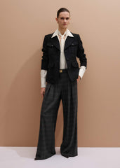 Gray Wool Wide-Leg Double Pleat Trouser