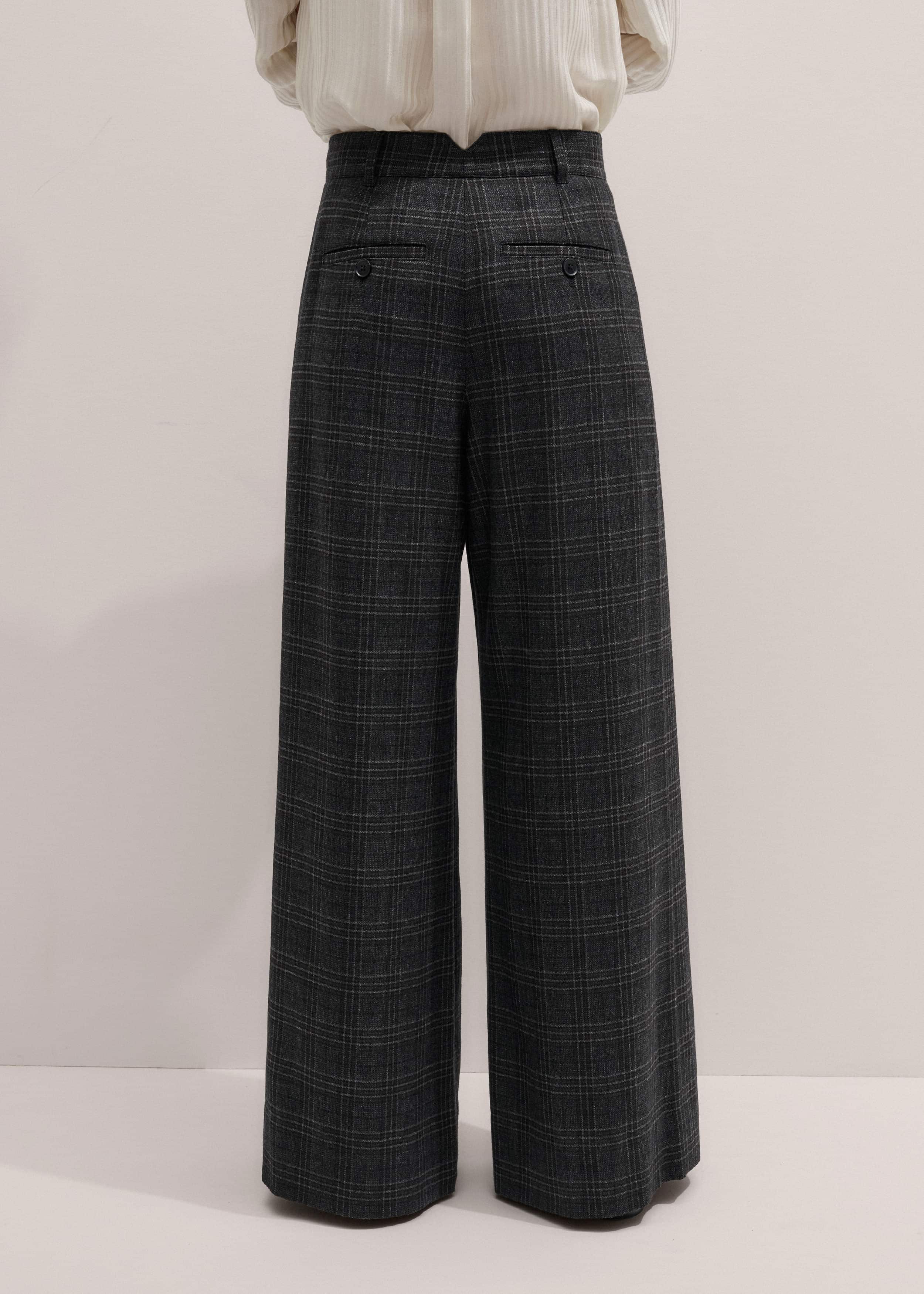 Gray Wool Wide-Leg Double Pleat Trouser