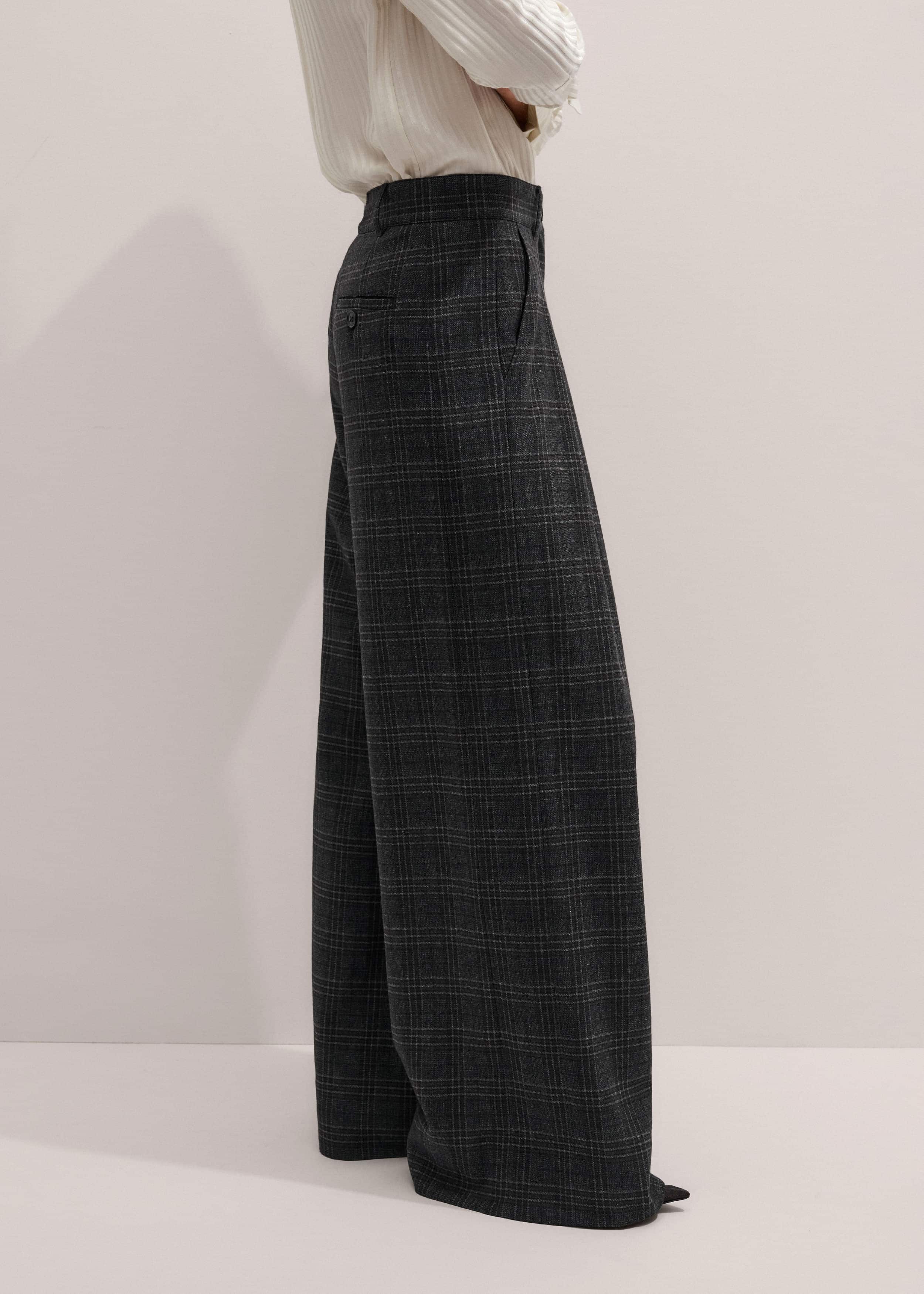 Gray Wool Wide-Leg Double Pleat Trouser