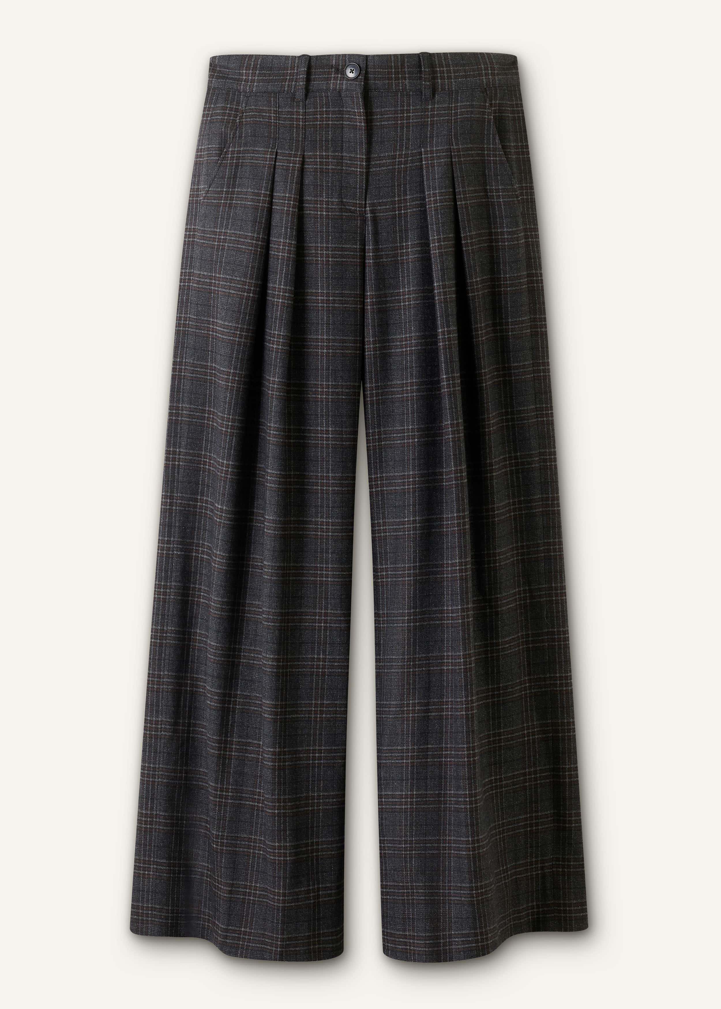 Gray Wool Wide-Leg Double Pleat Trouser