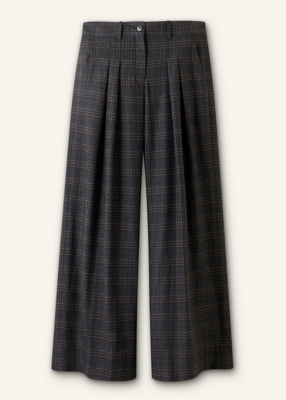 Gray Wool Wide-Leg Double Pleat Trouser