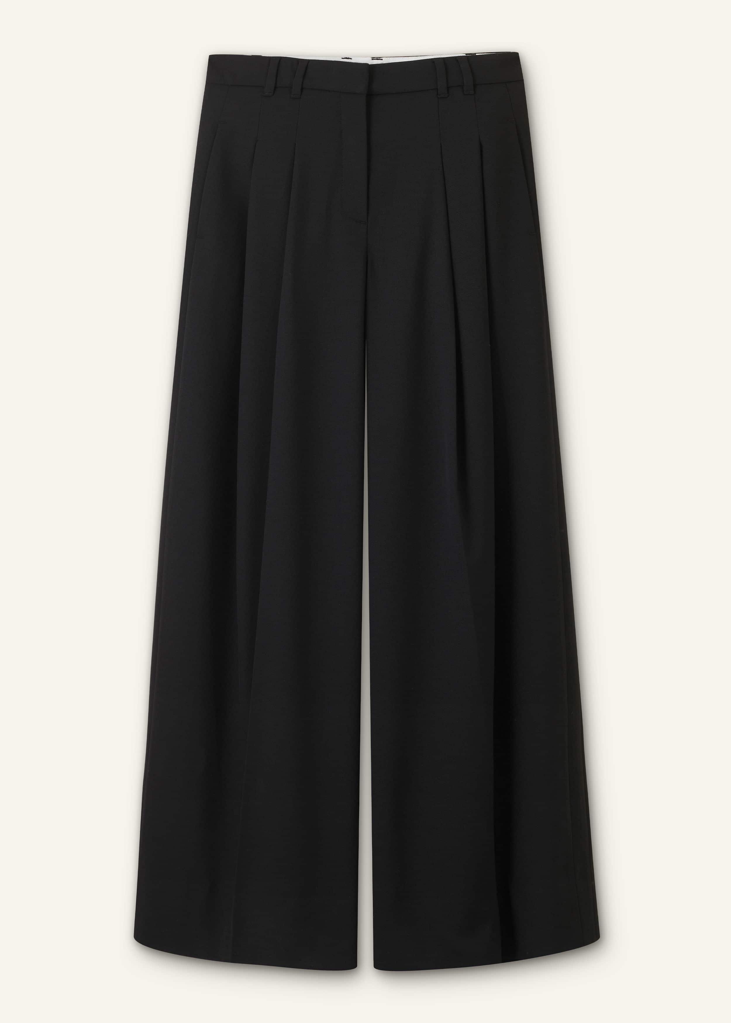 Black Wide-Leg Pleat Pant