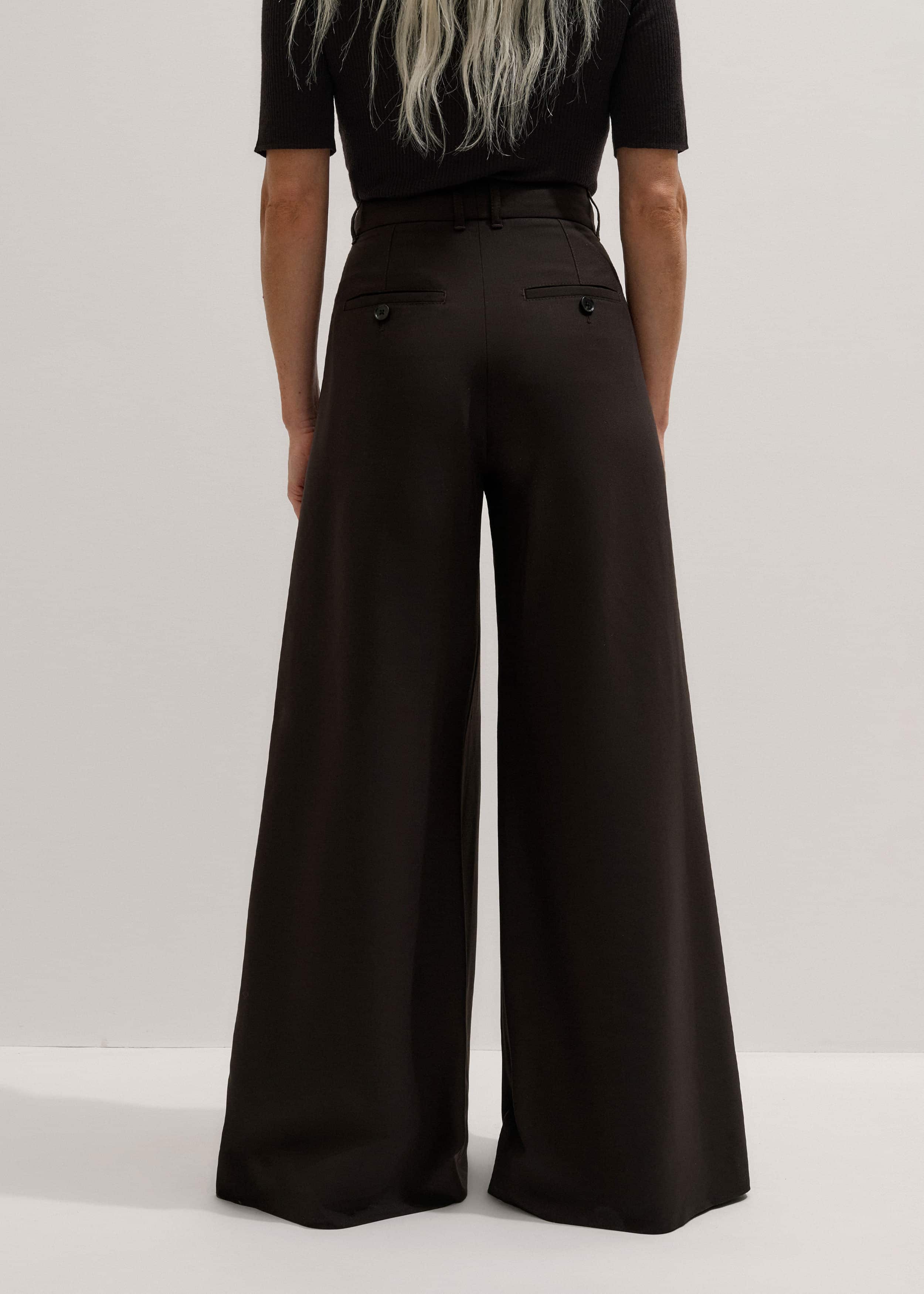 Brown Wool Ultimate Pleat-Front Wide-Leg Pant