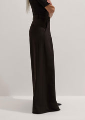 Brown Wool Ultimate Pleat-Front Wide-Leg Pant
