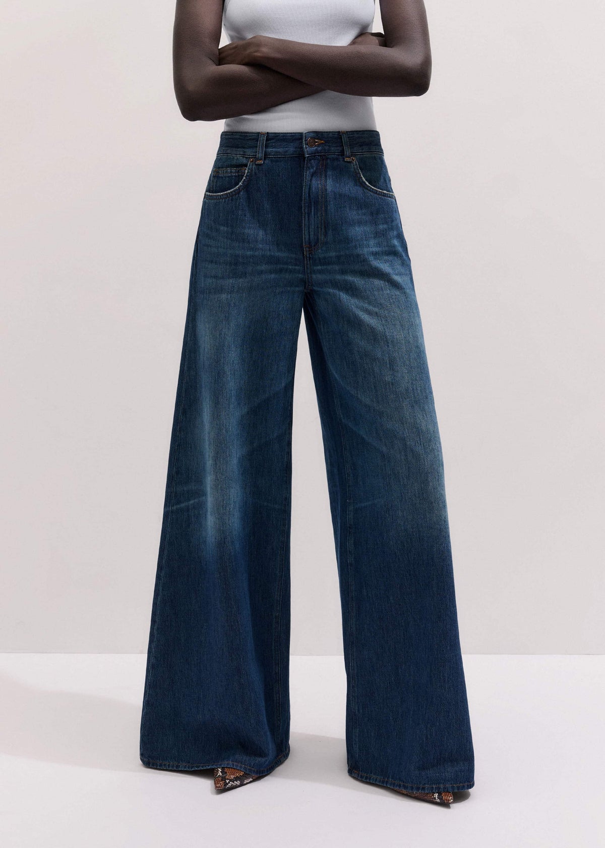 Mid Blue Super Wide Baggy Jean