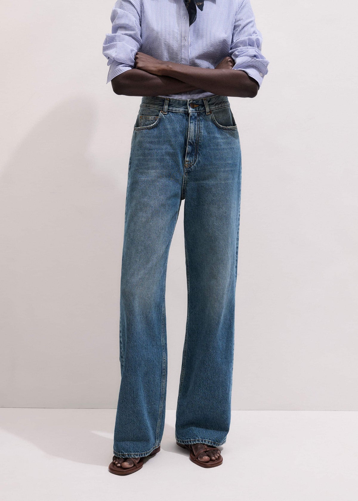 Mid-Blue Ultra High Straight Leg Jean