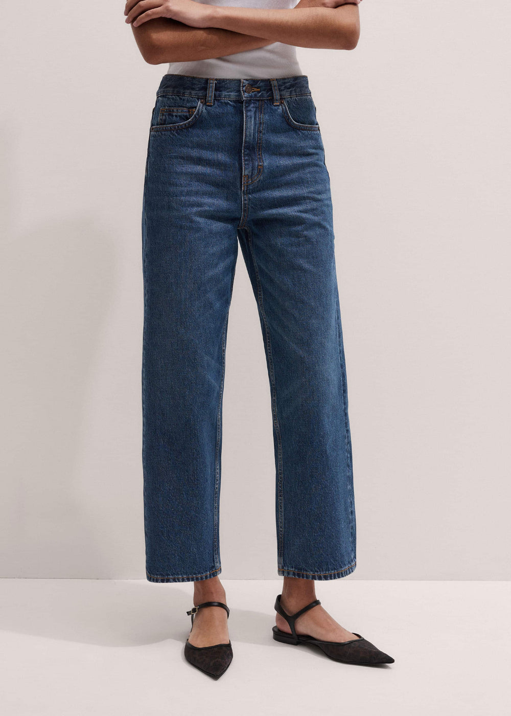Dark Blue Straight Crop Jean