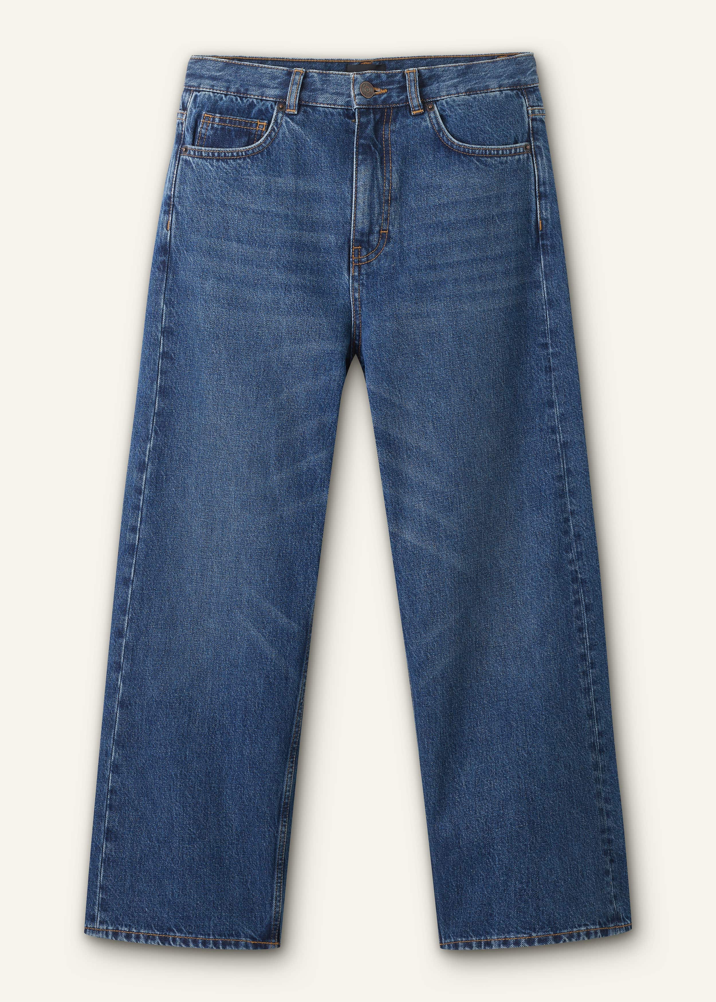 Dark Blue Straight Crop Jean