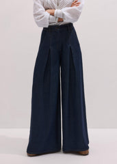 Dark Blue Pleat Very Wide Pant