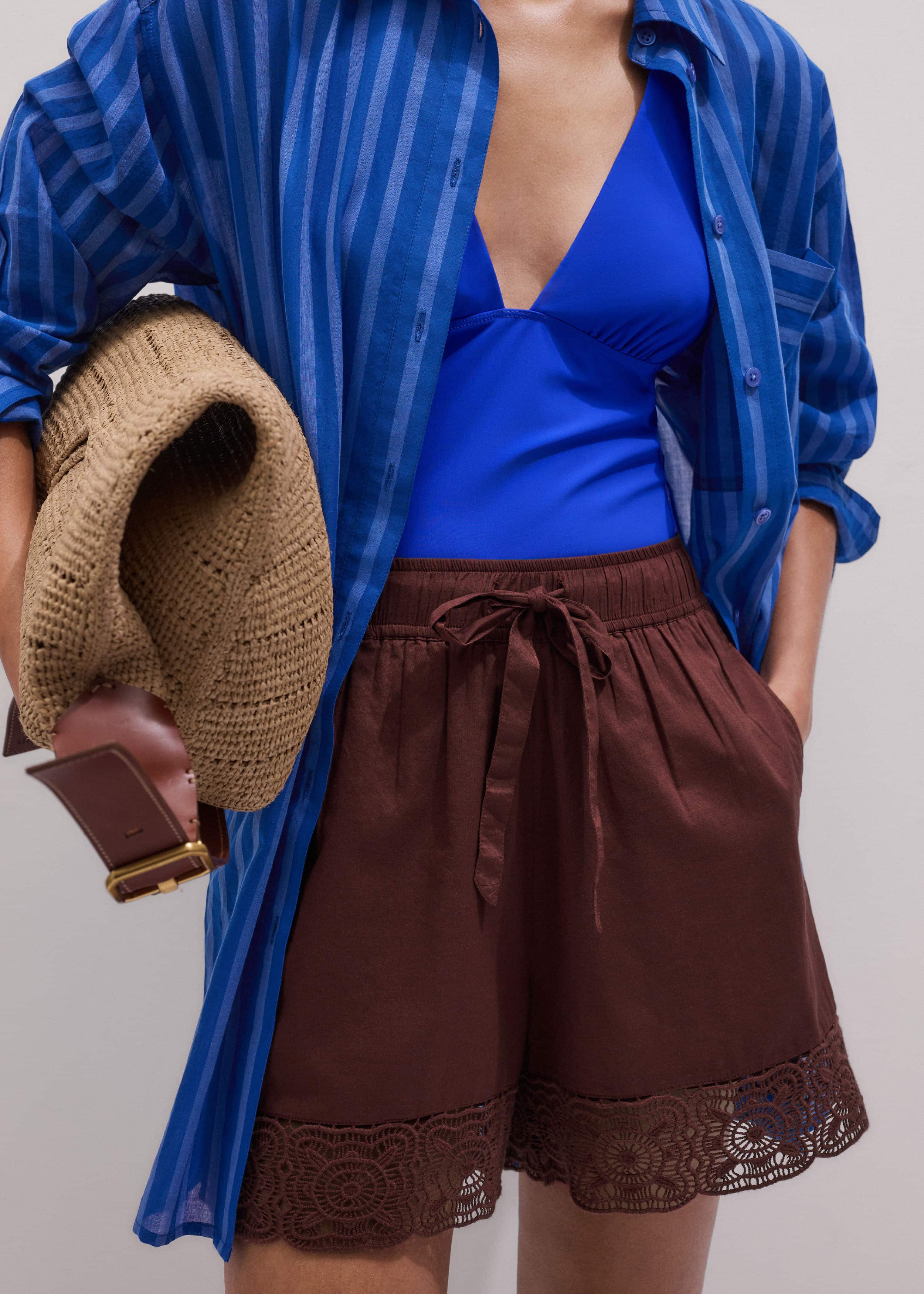 Cinnamon Brown Crochet Trim Short
