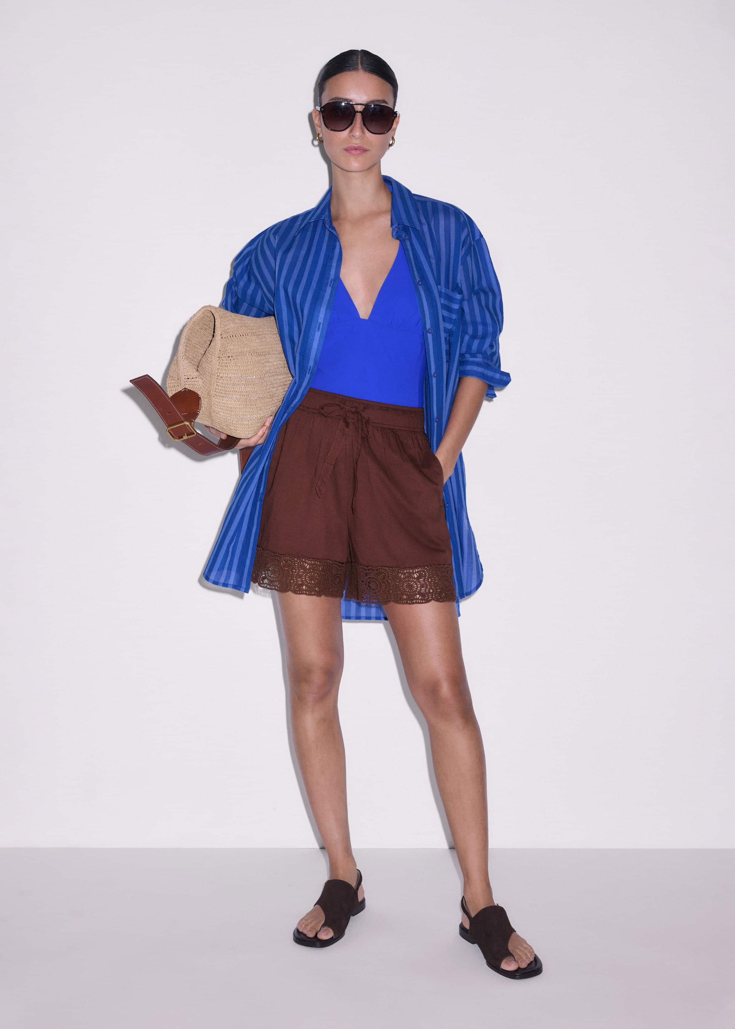 Cinnamon Brown Crochet Trim Short