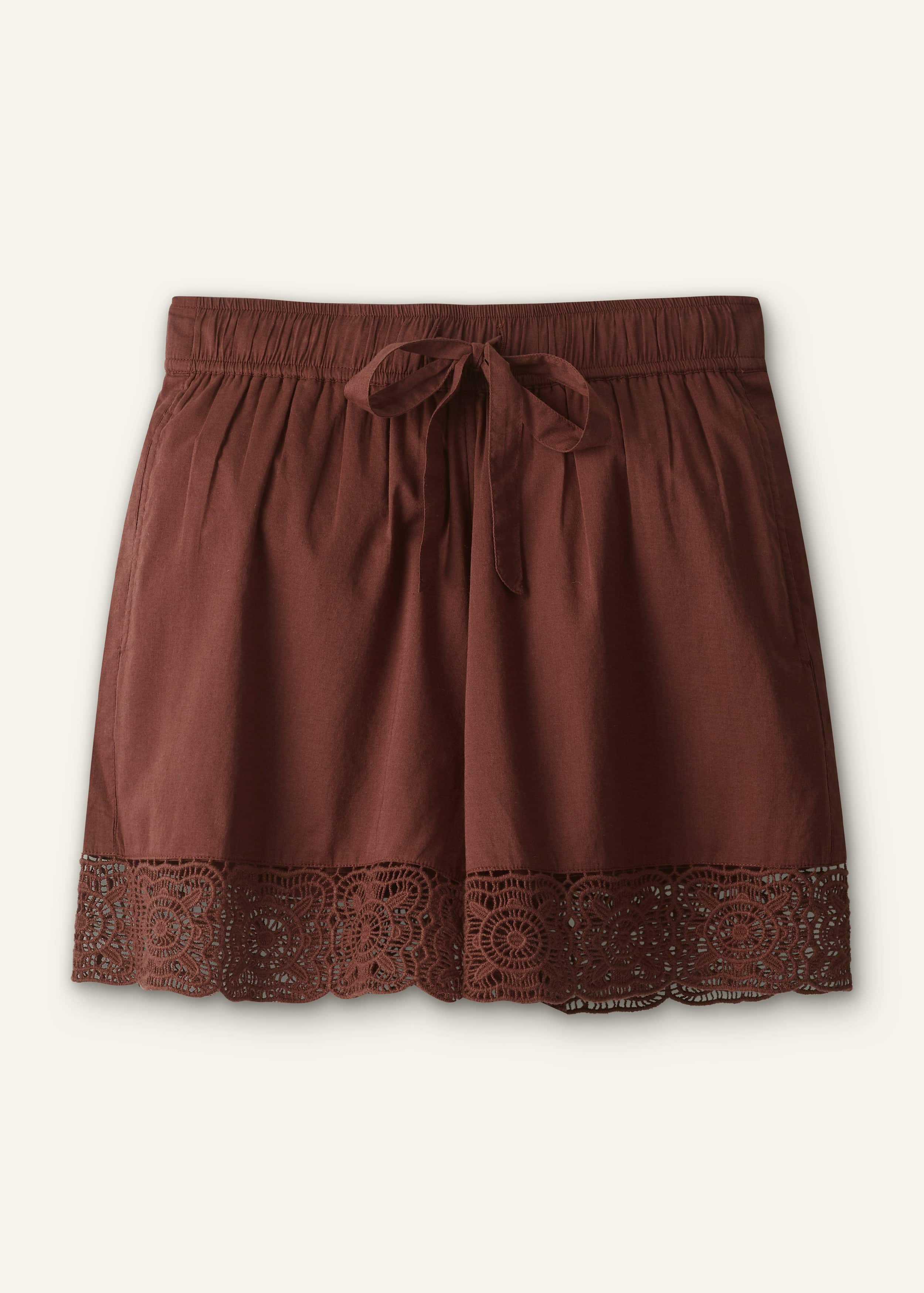 Cinnamon Brown Crochet Trim Short