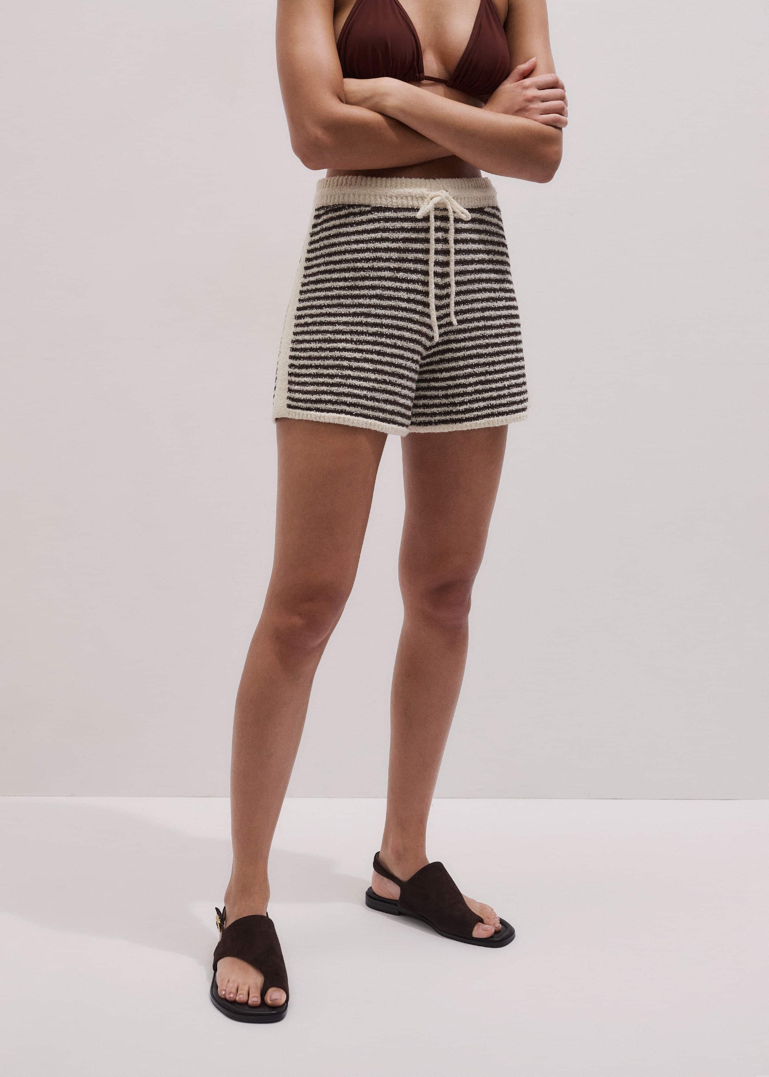 Cream Stripe Drawstring Short