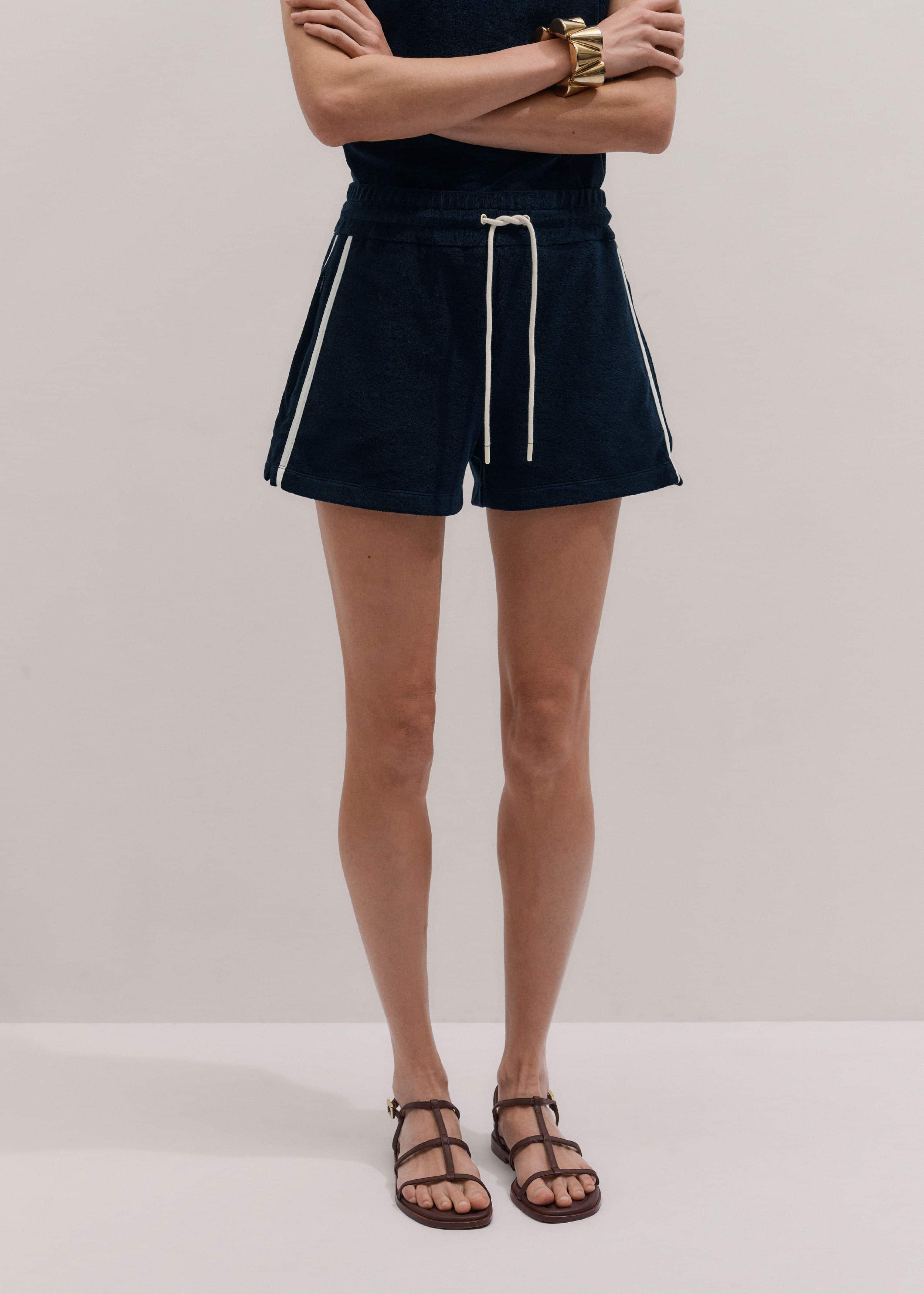 Navy Rib Trim Track Short