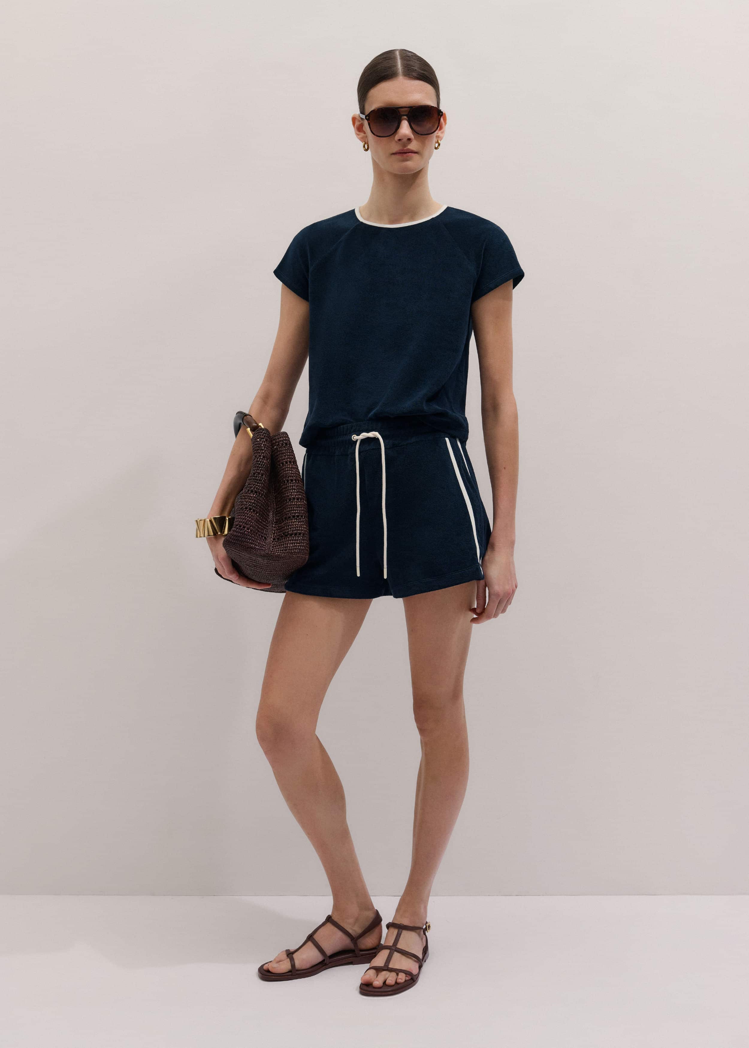 Navy Rib Trim Track Short