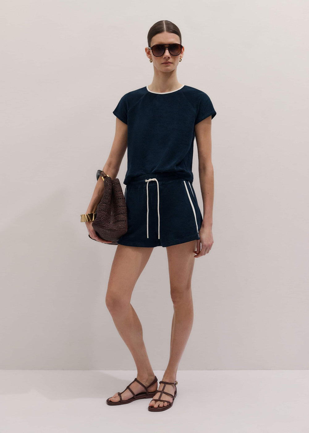 Navy Rib Trim Track Short