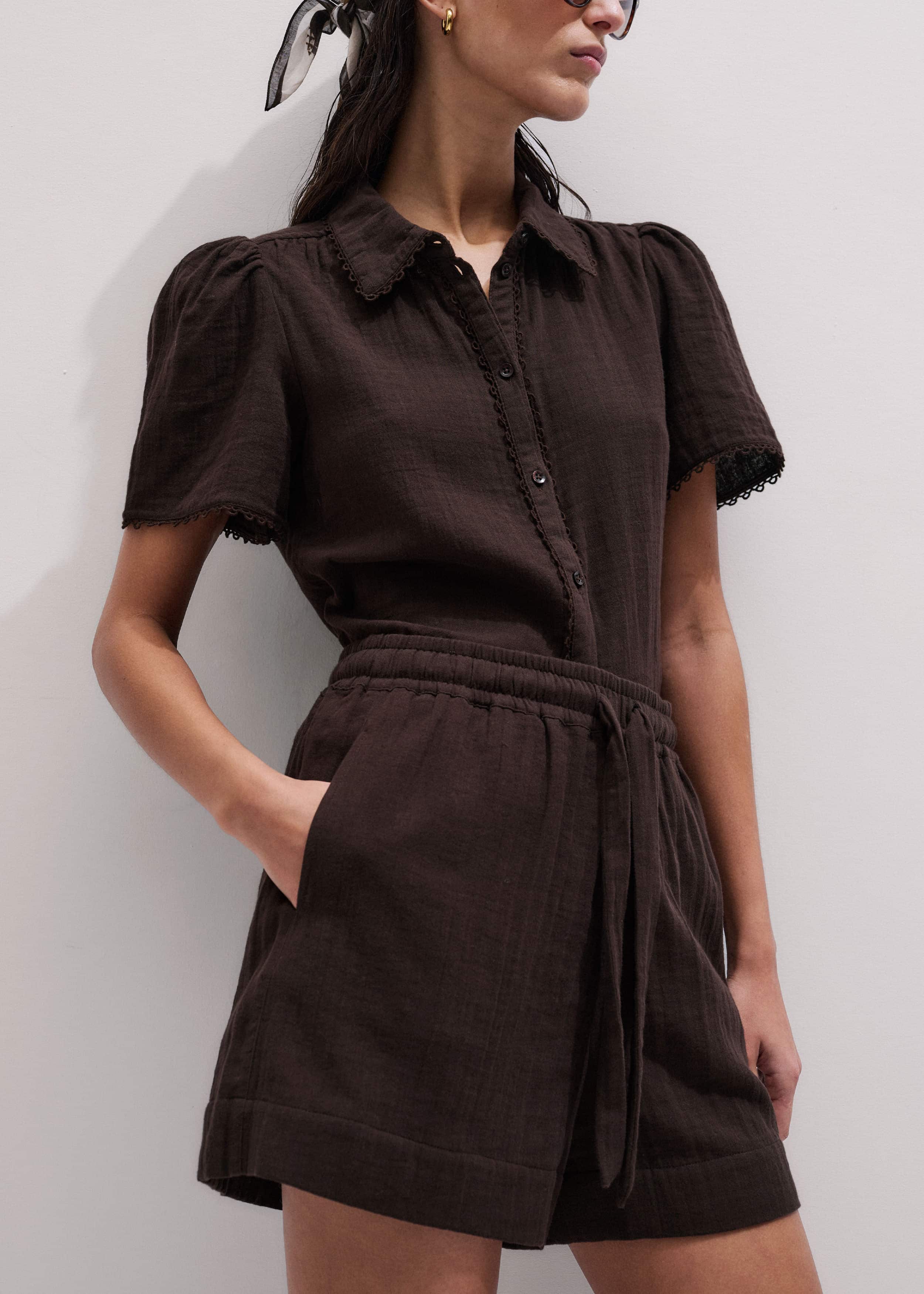 Brown Cheesecloth Summer Short