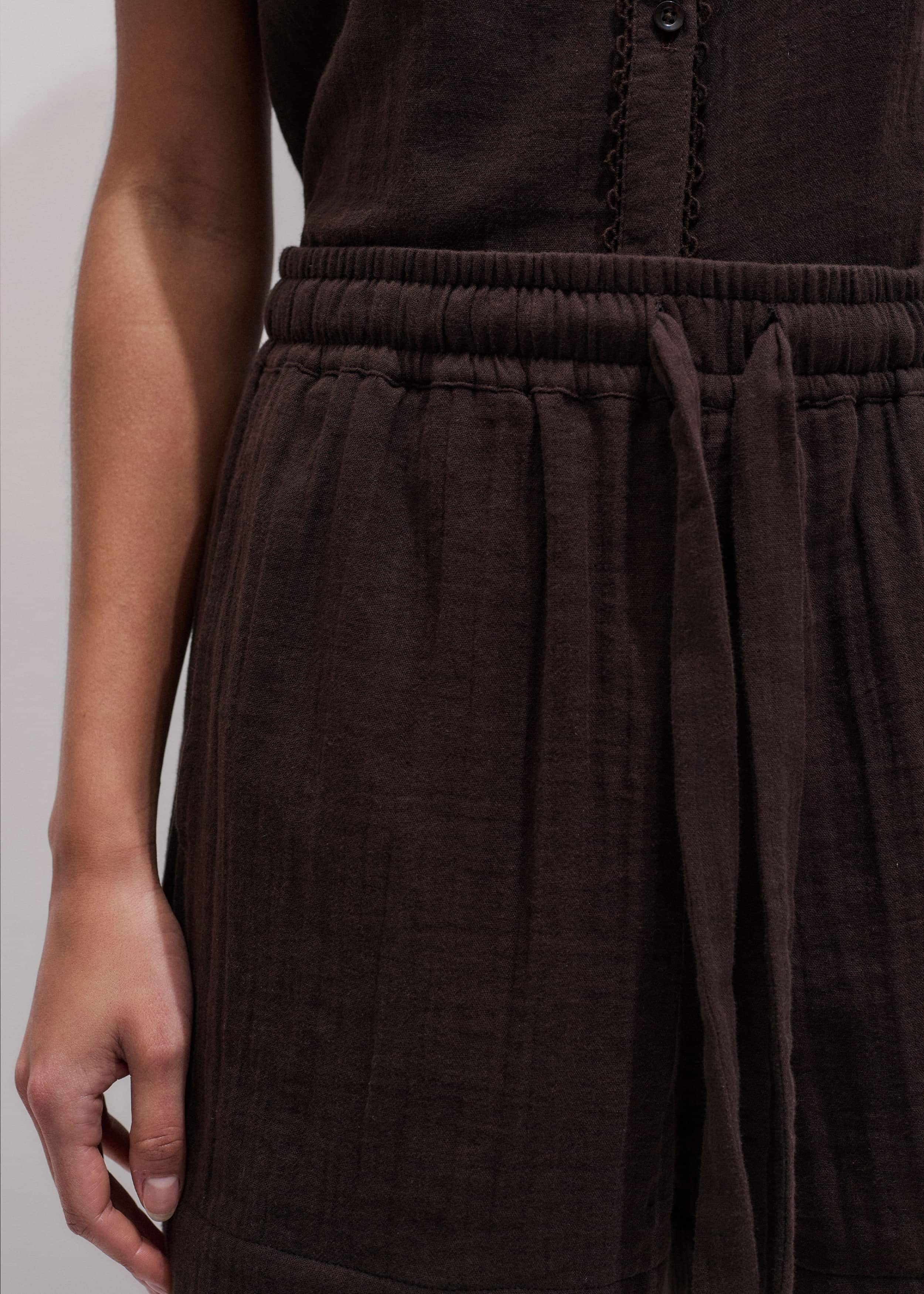Brown Cheesecloth Summer Short
