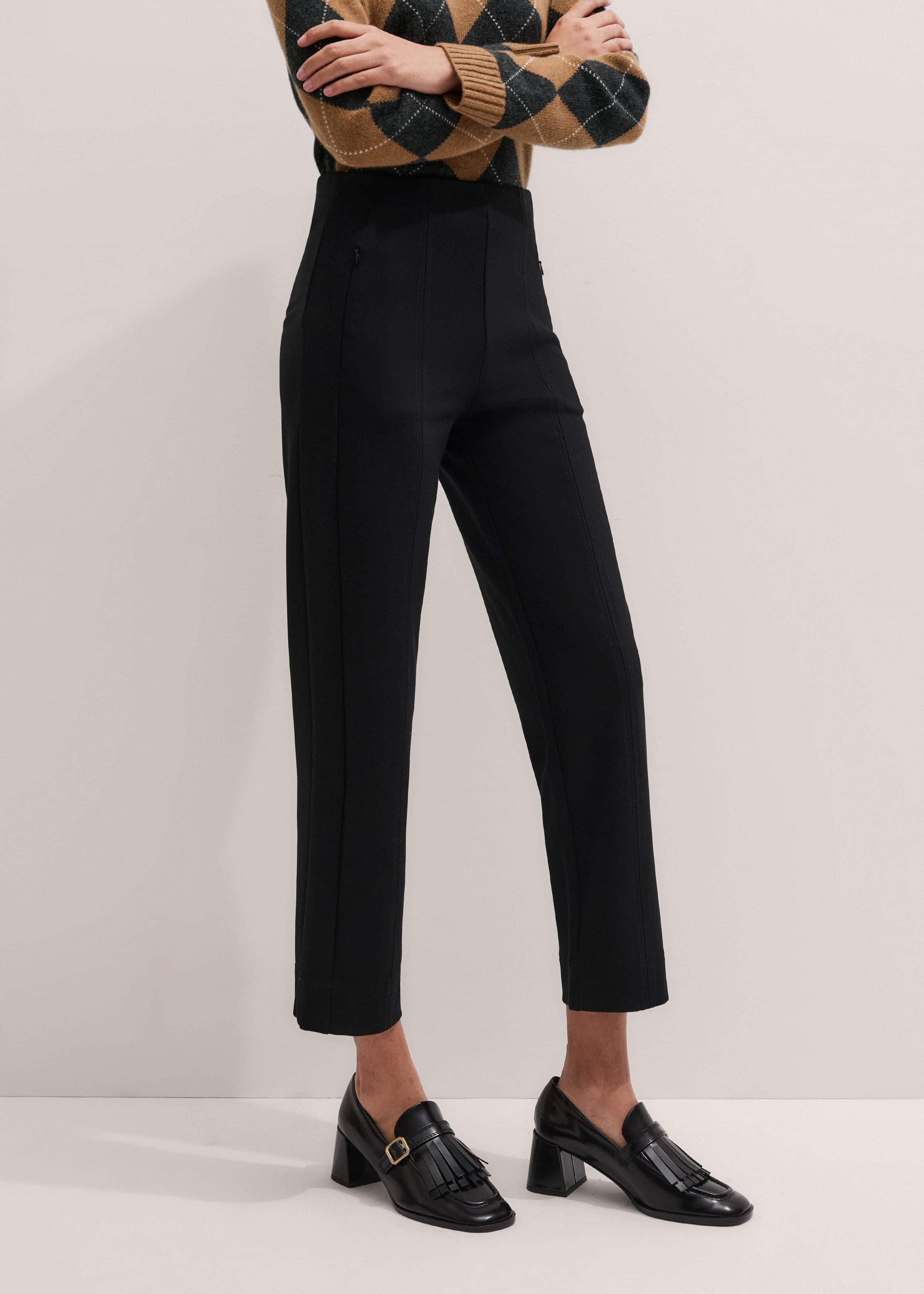Black Travel Tailoring Pull On Slim Crop Pant