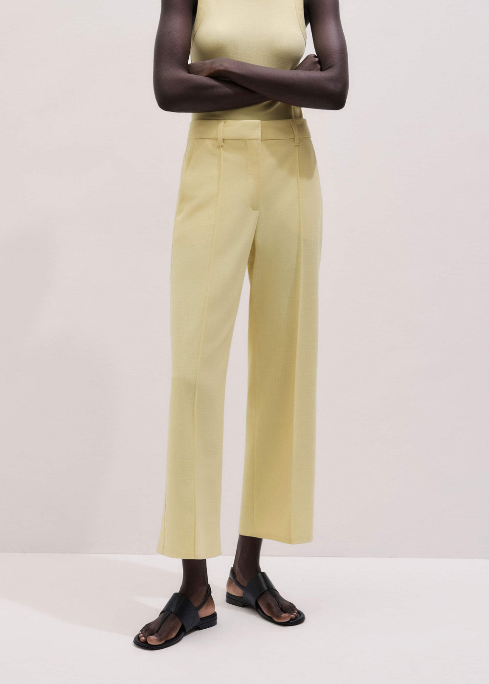 Yellow Tailored Straight Crop Pant