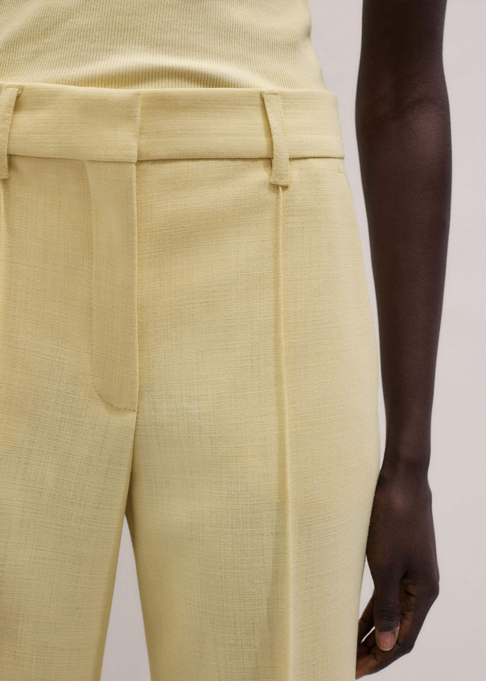 Yellow Tailored Straight Crop Pant