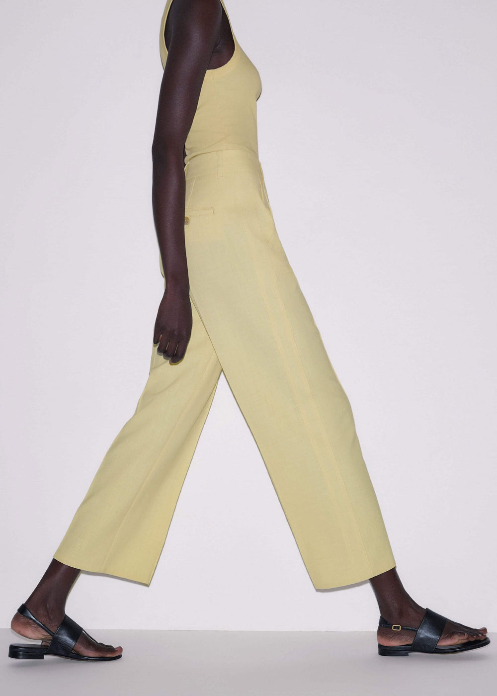 Yellow Tailored Straight Crop Pant