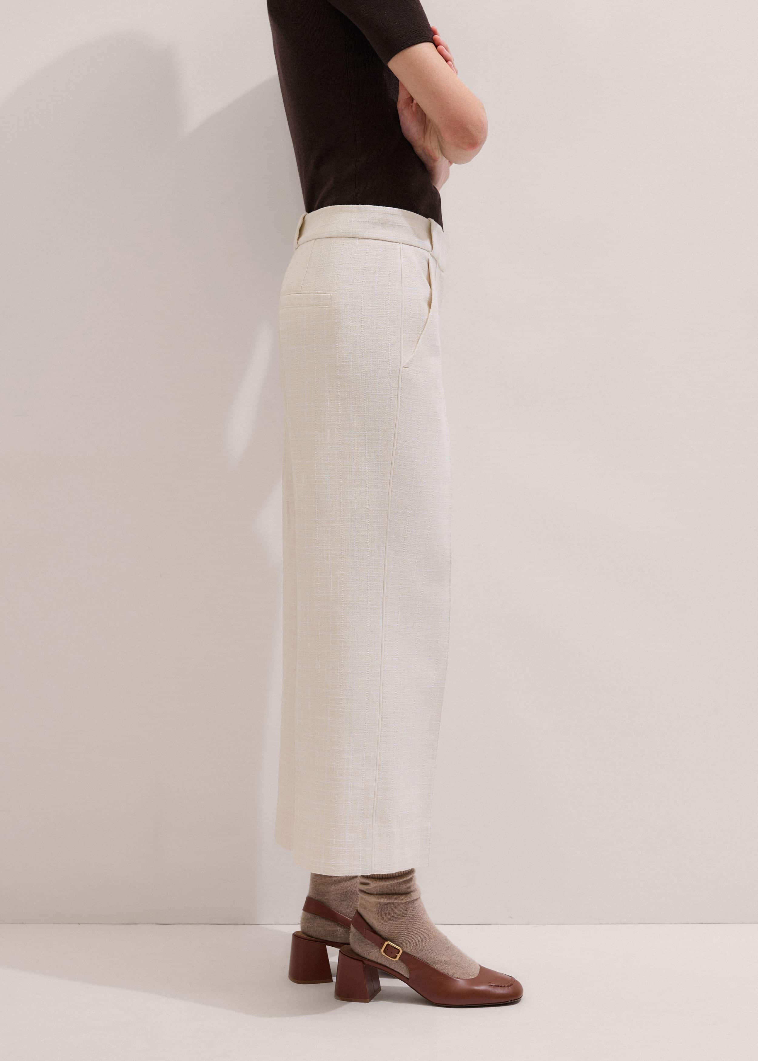 Ivory Textured Straight Crop Pant