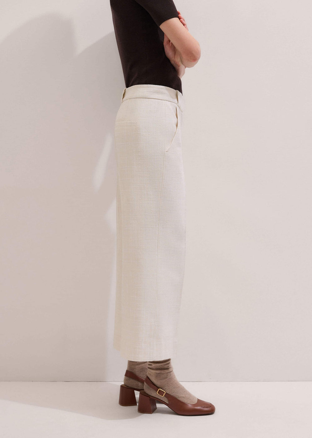 Ivory Textured Straight Crop Pant