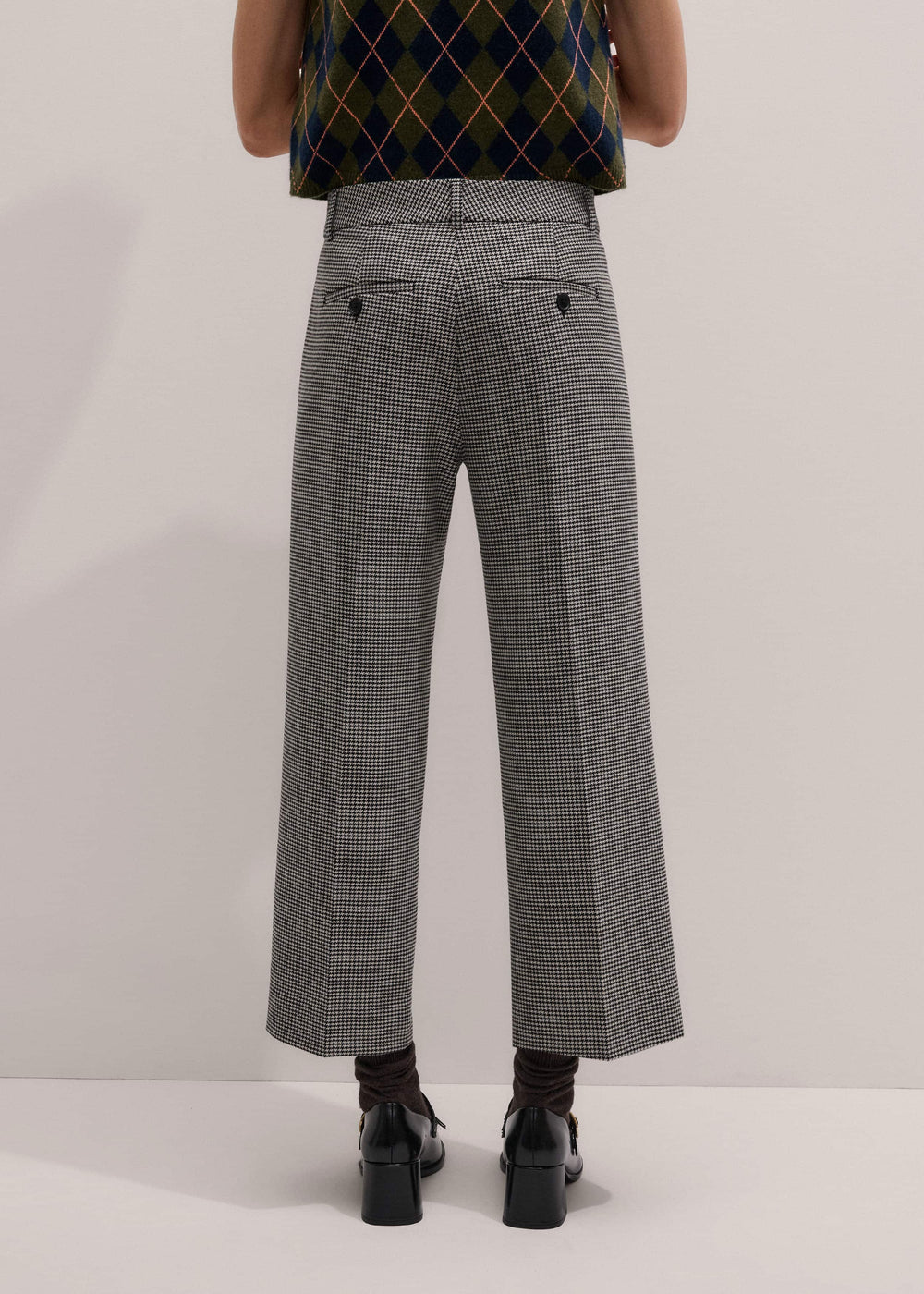 Ivory Houndstooth Straight Crop Trouser