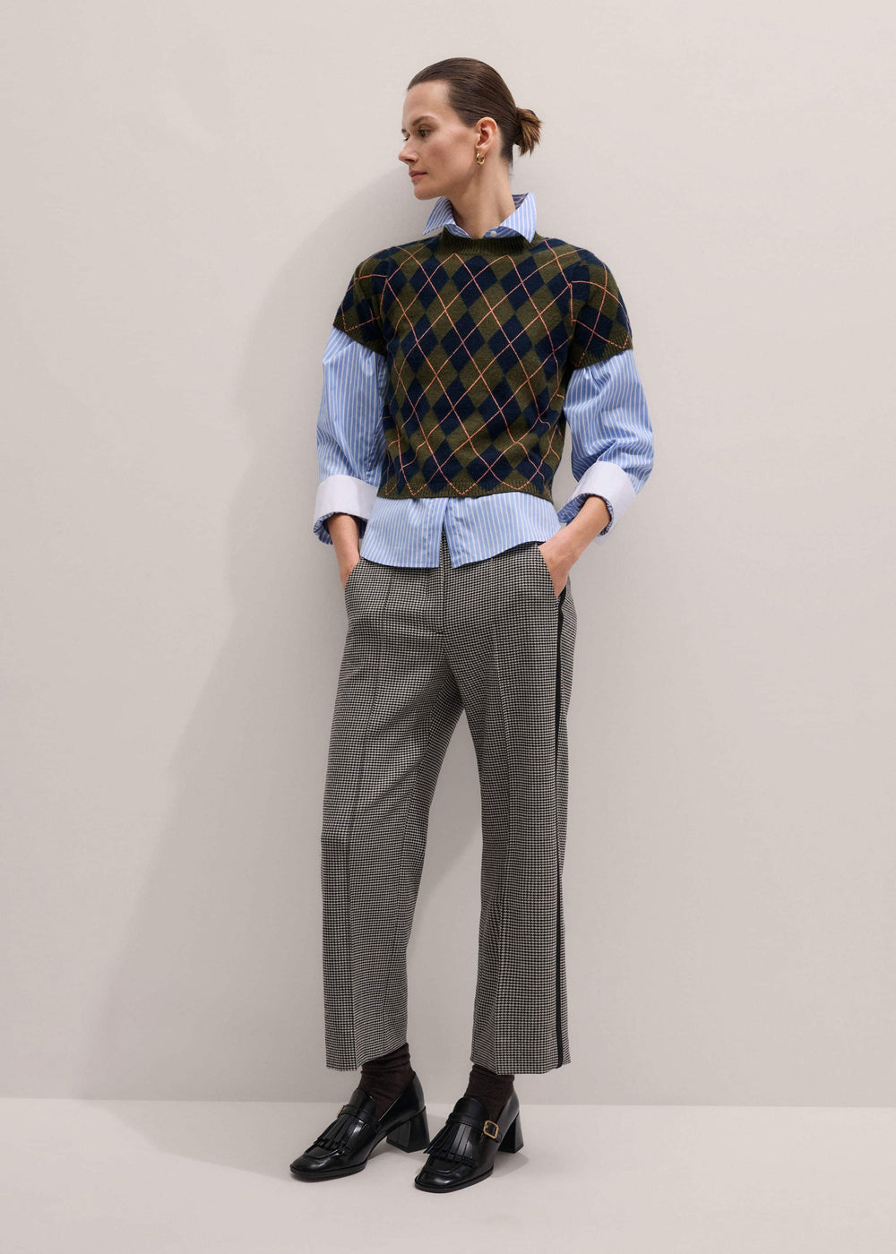 Ivory Houndstooth Straight Crop Trouser