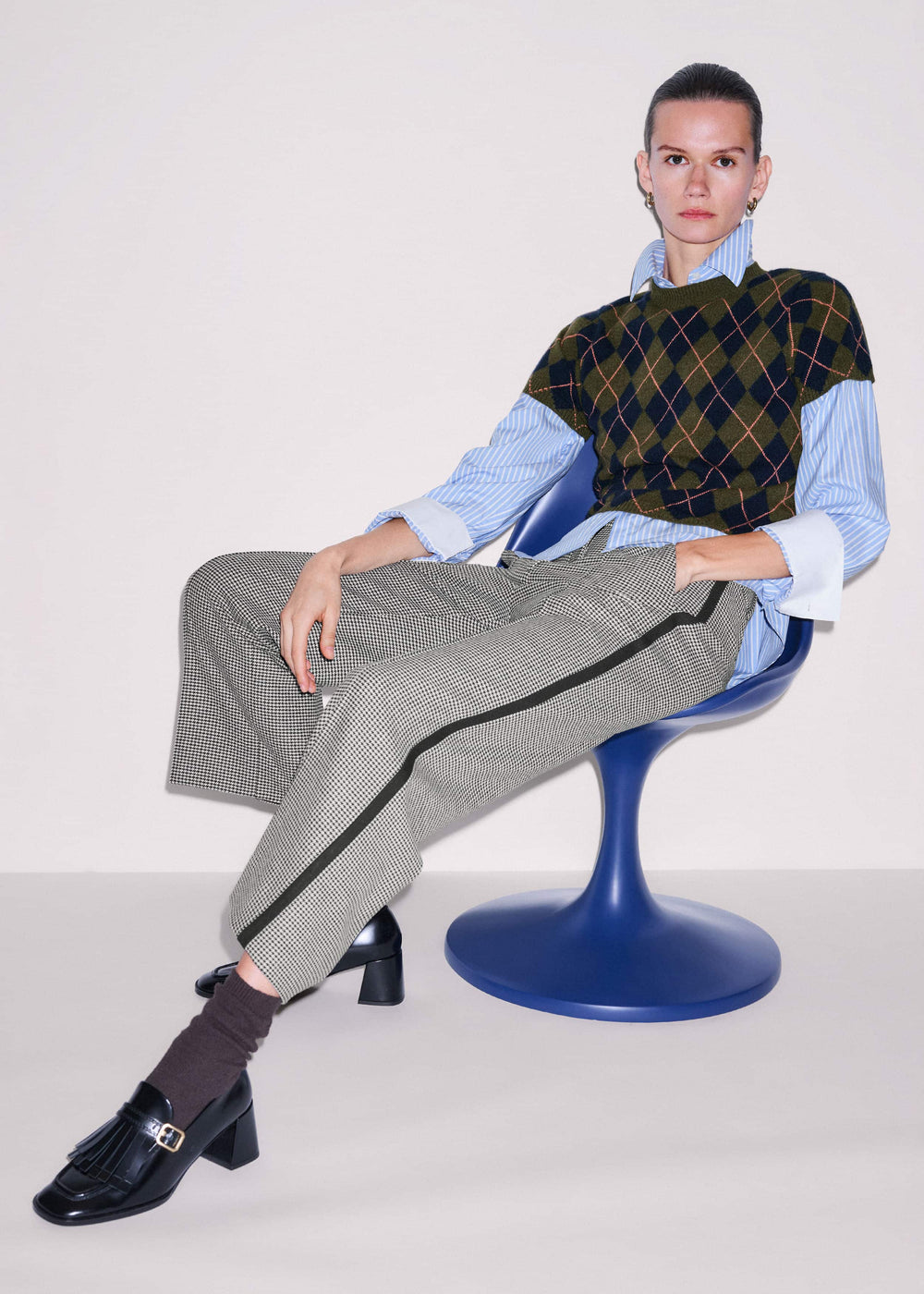 Ivory Houndstooth Straight Crop Trouser