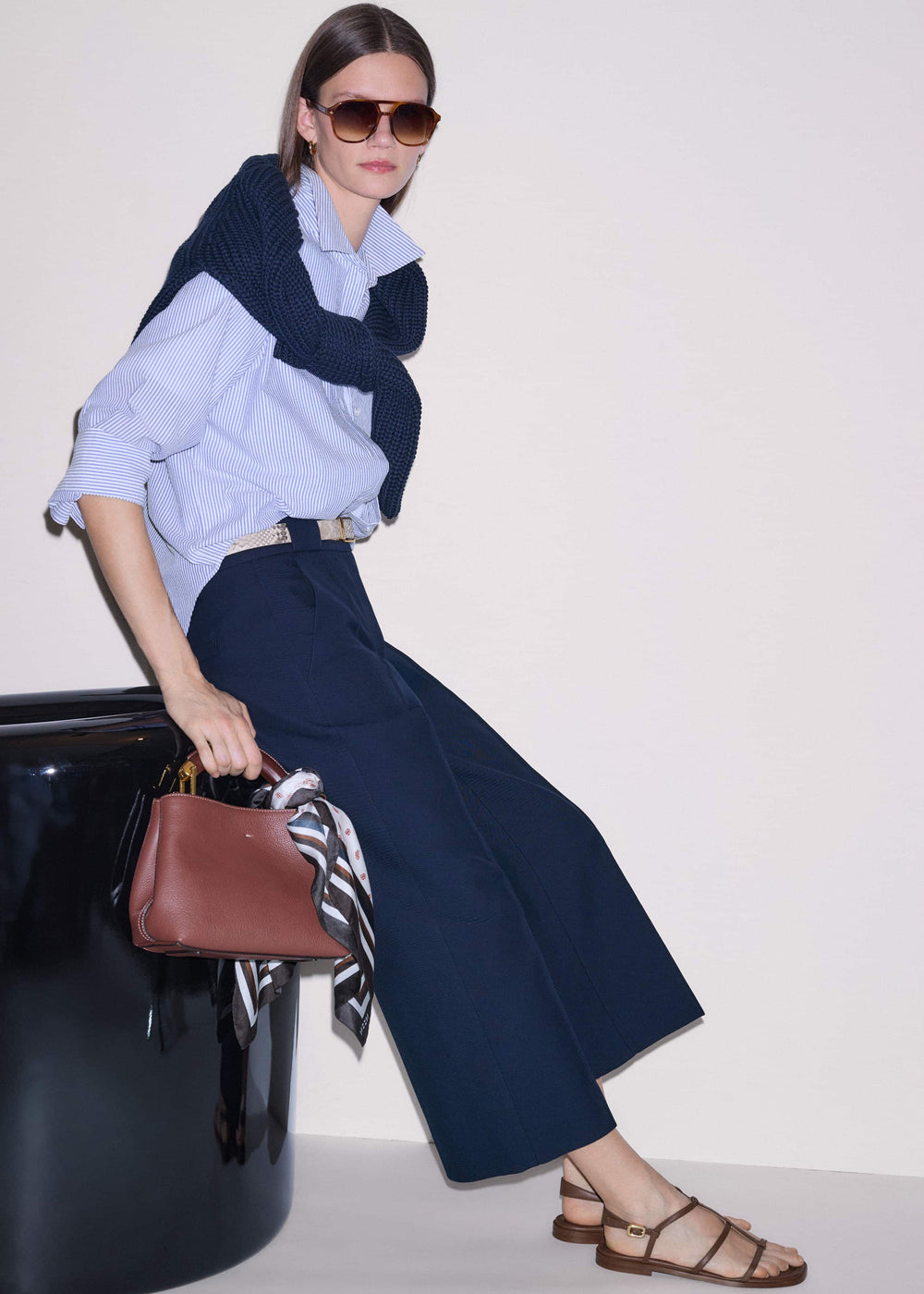 Navy Straight Crop Pant