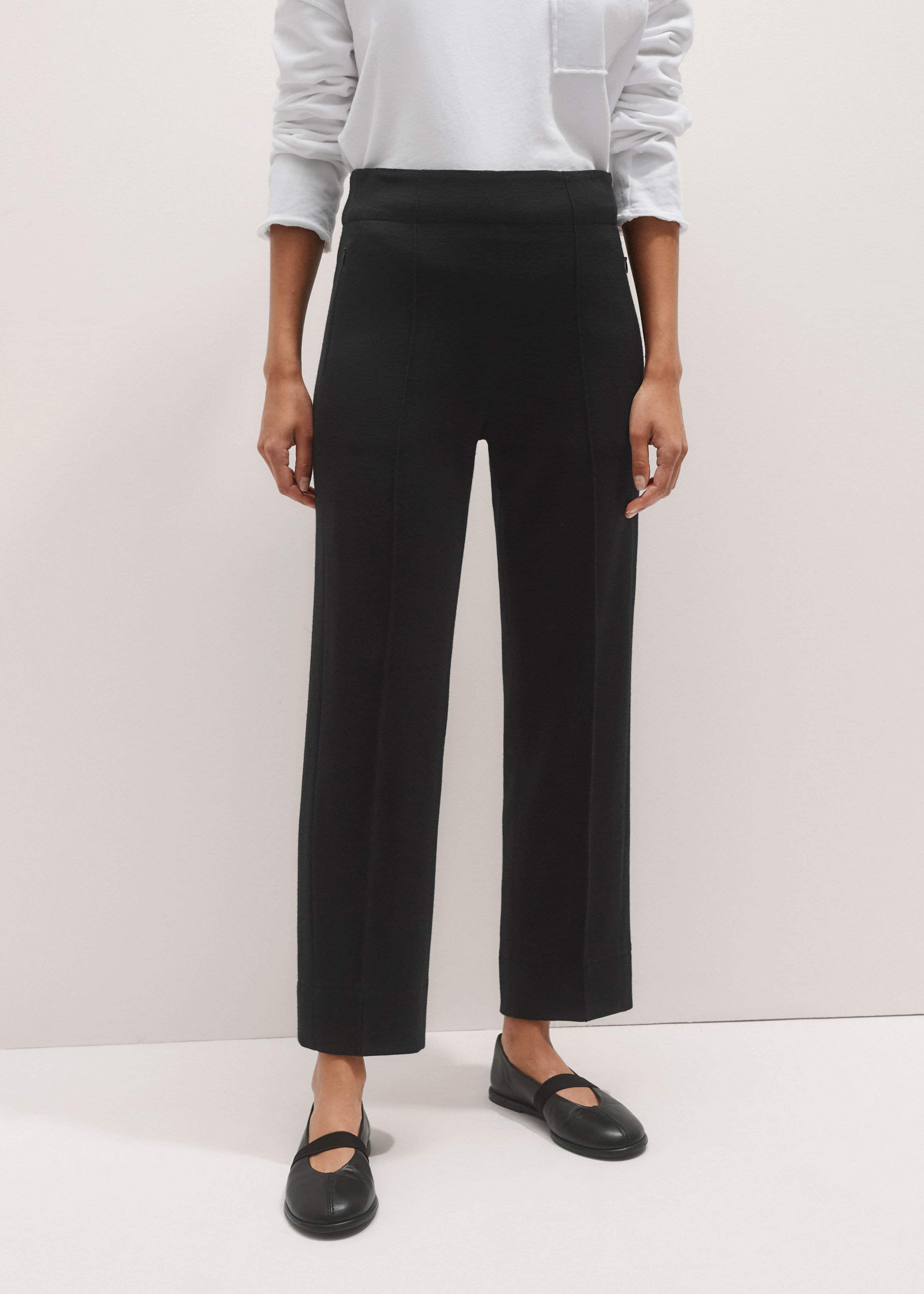 Black Wool-Blend Travel Tailoring Slim Crop Pant