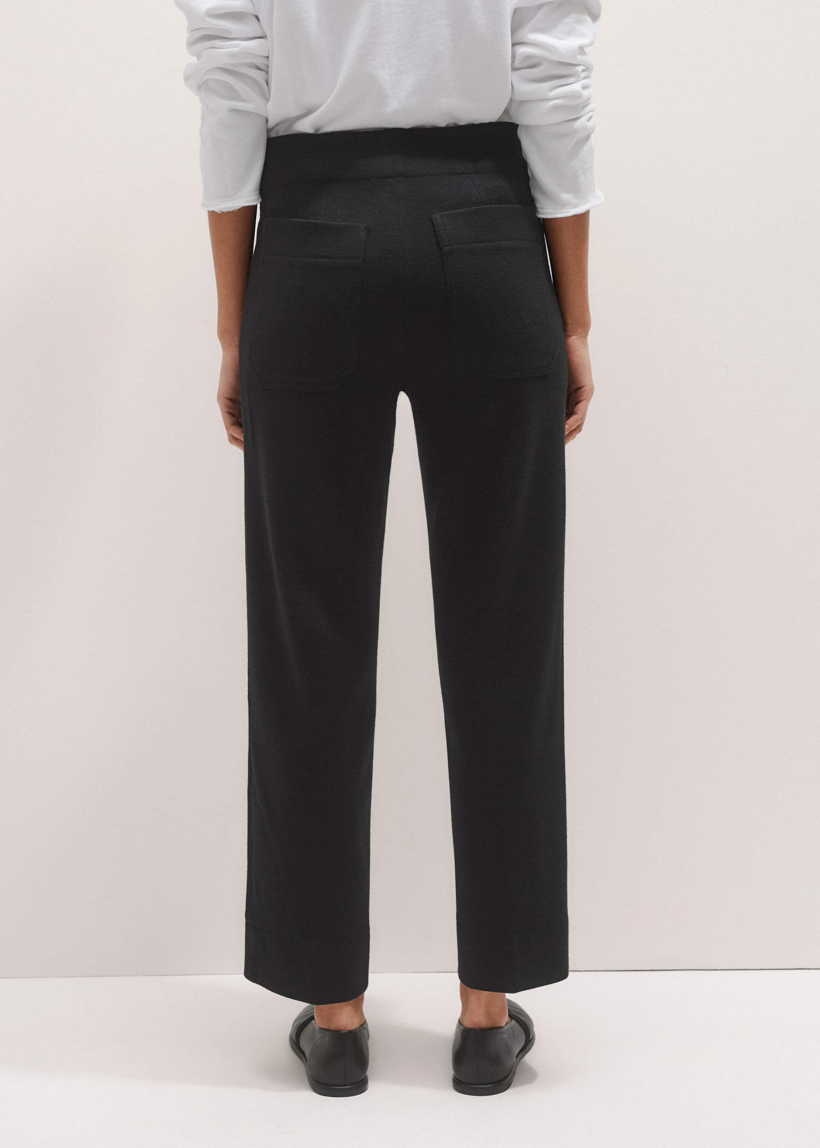 Black Wool-Blend Travel Tailoring Slim Crop Pant