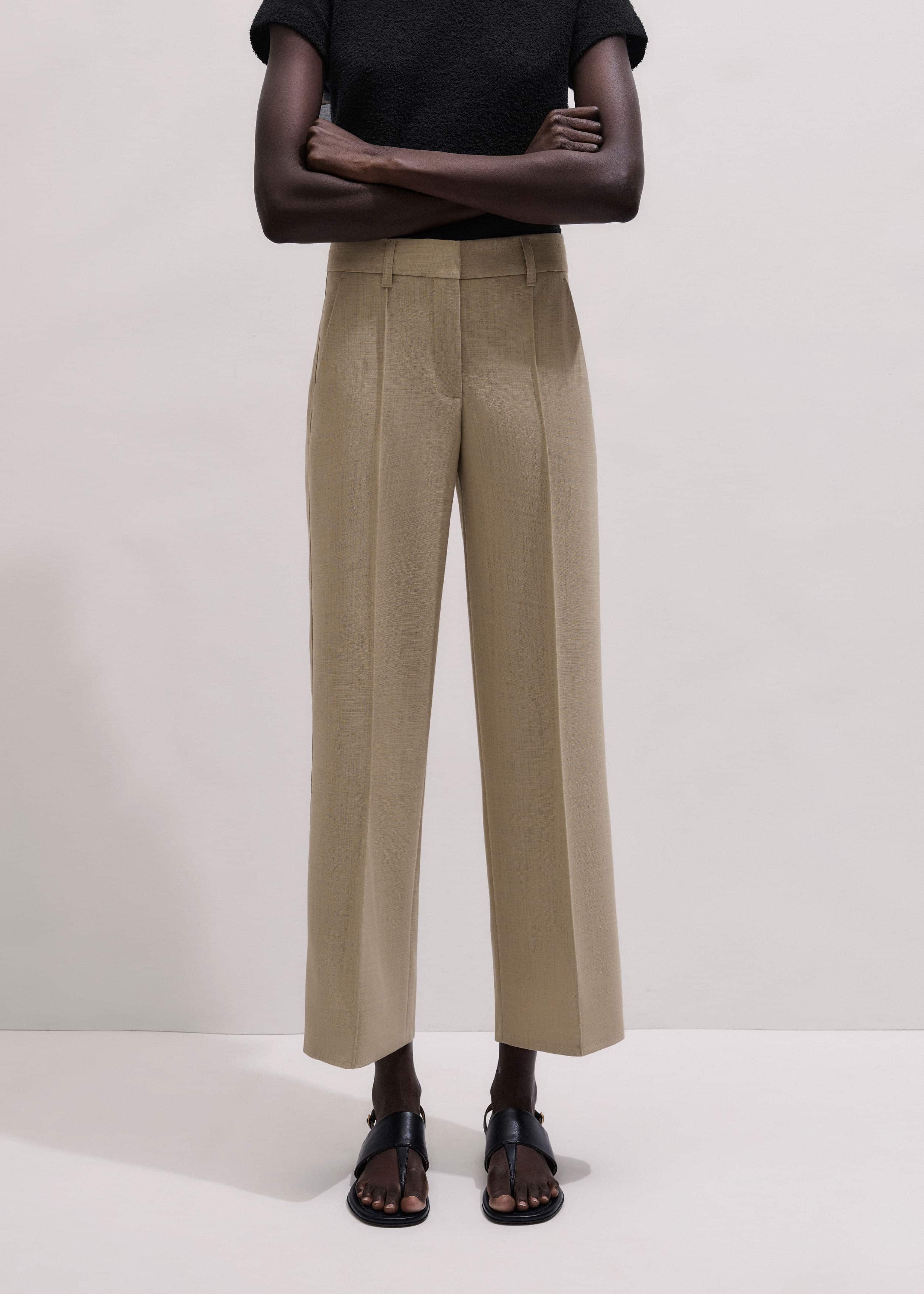 Sand Tailored Straight Crop Pant