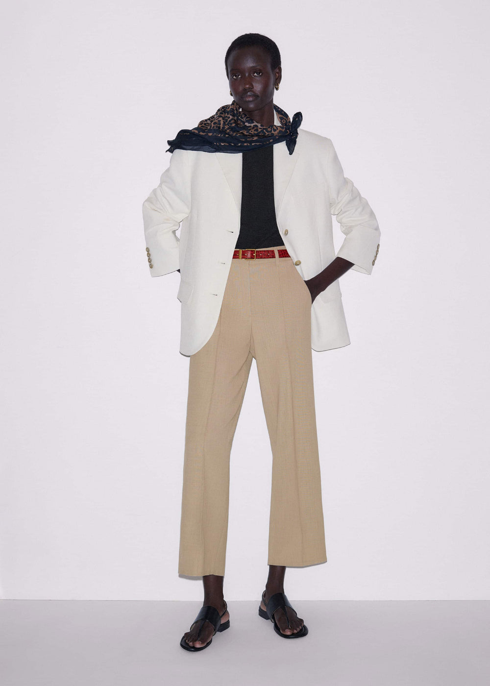 Sand Tailored Straight Crop Pant