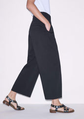 Black Straight Crop Pleat Front Pant