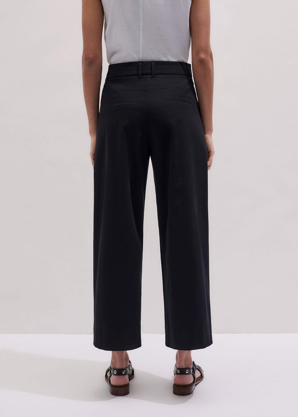 Black Straight Crop Pleat Front Pant