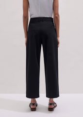 Black Straight Crop Pleat Front Pant