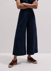 Navy Cheesecloth Cropped Wide-Leg Pant