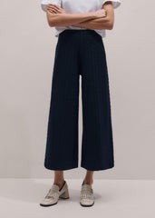 Navy Curling Cross Jacquard Cropped Pant