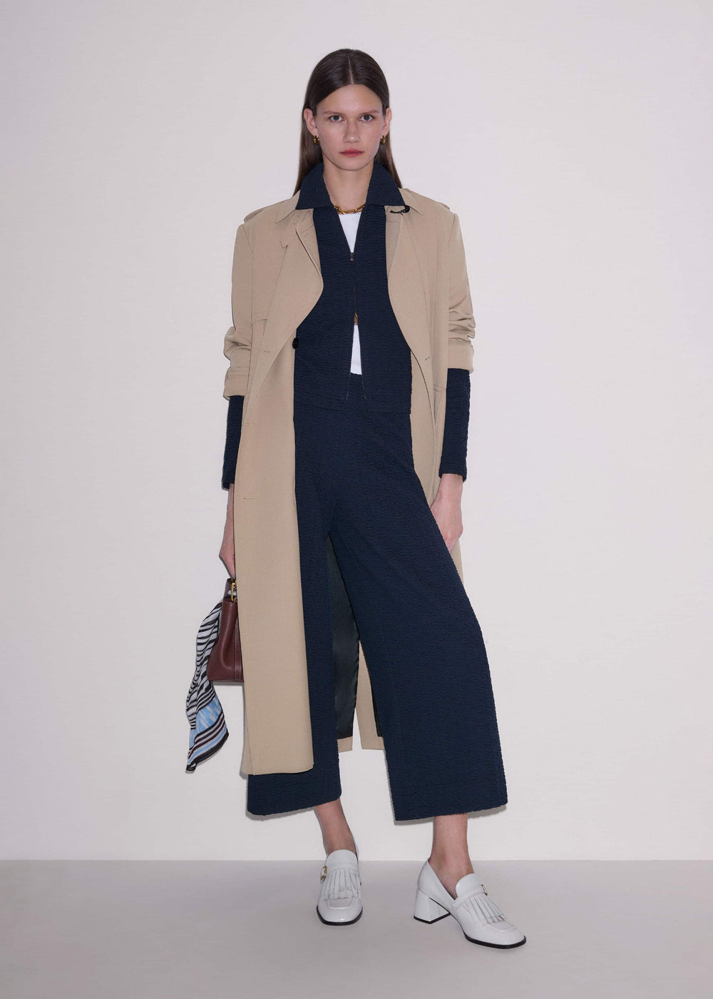 Navy Curling Cross Jacquard Cropped Pant