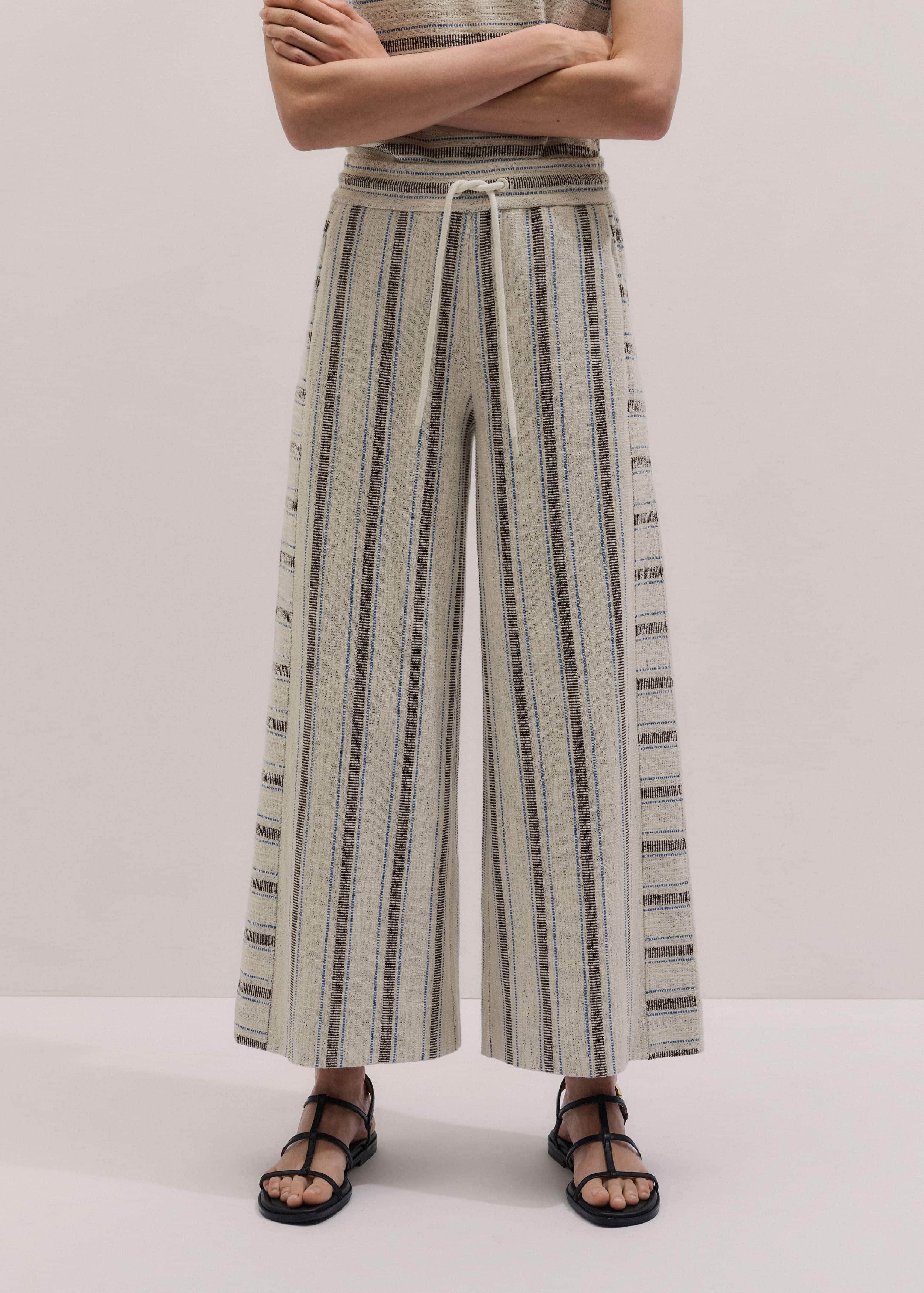 Cream Stripe Crop Track Pant
