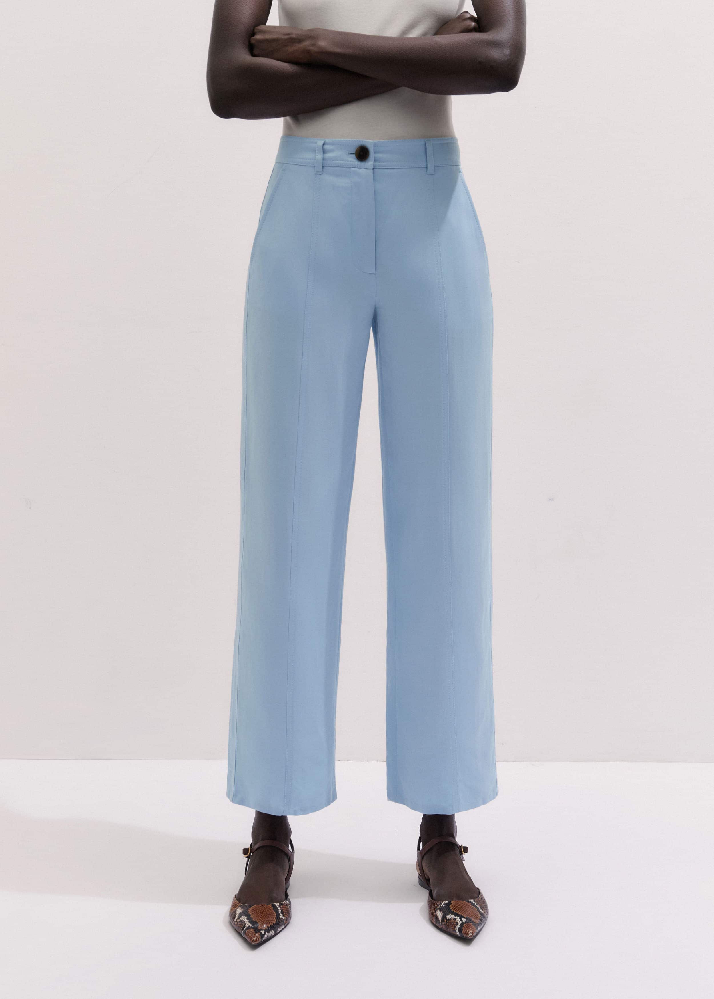 Blue Straight Crop Pant
