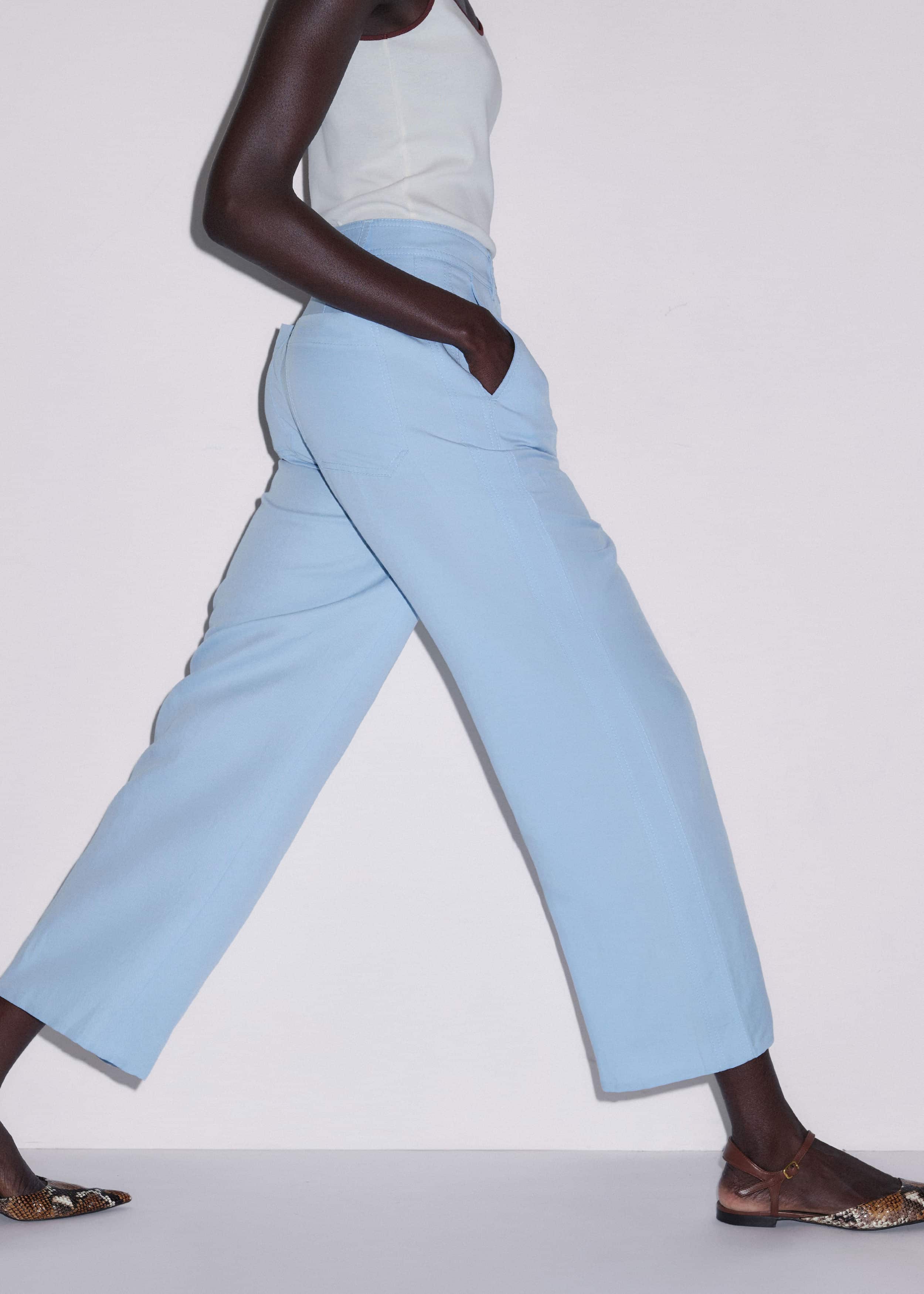 Blue Straight Crop Pant