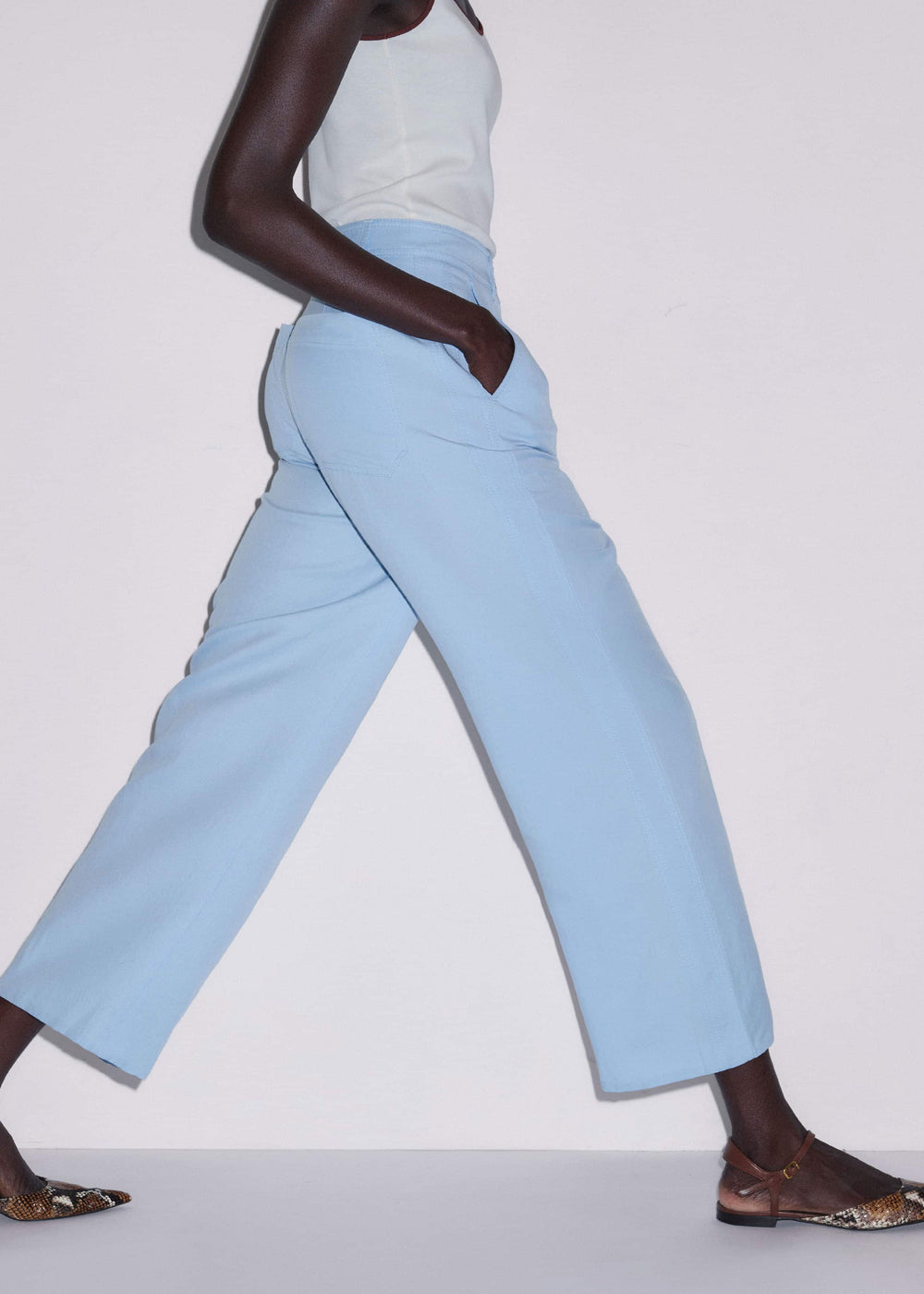 Blue Straight Crop Pant
