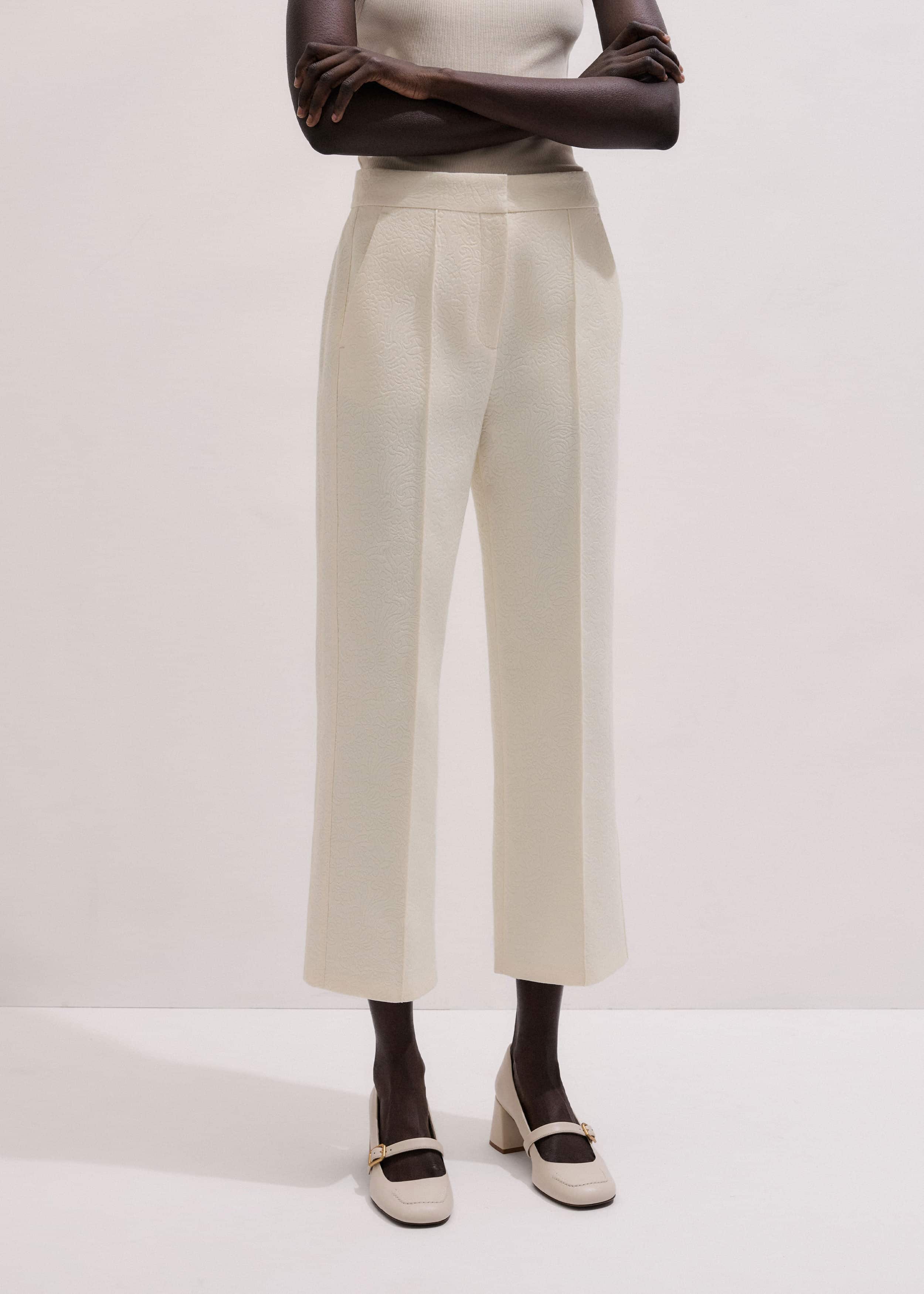 Ivory Luxe Jacquard Straight Crop Pant