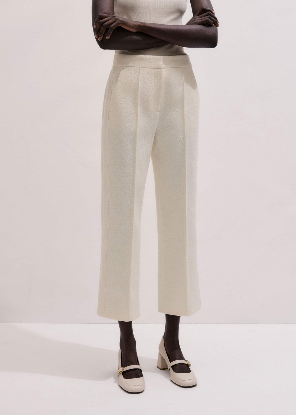 Ivory Luxe Jacquard Straight Crop Pant