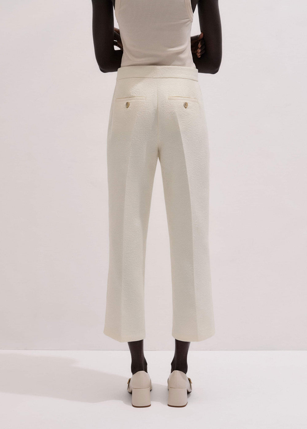 Ivory Luxe Jacquard Straight Crop Pant